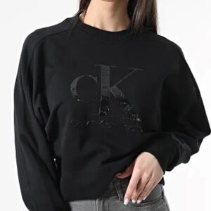 Calvin Klein Jeans Black Crewneck Sweatshirt with White Label